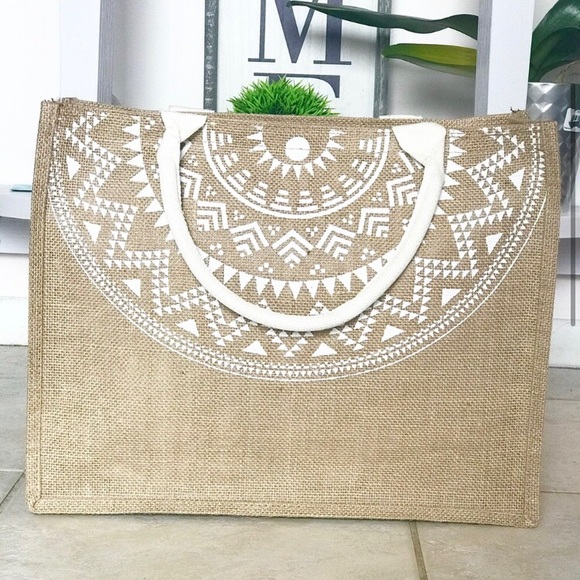 Boho Aztec jute lightweight tote bag - Picture 2 of 8